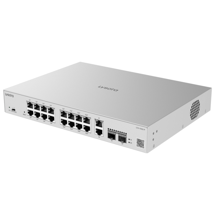 LCS-16GS-P-Angle1.png LCS-16GS-P 16-Port Cloud Managed PoE Switch with 250 W PoE Budget Angle1