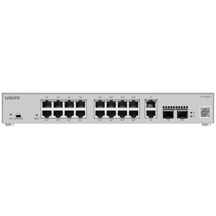 LCS-16GS-P 16-Port Cloud Managed PoE Switch with 250 W PoE Budget Front-angle