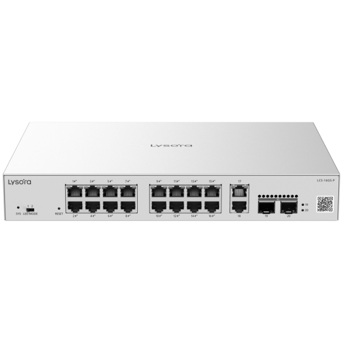 LCS-16GS-P 16-Port Cloud Managed PoE Switch with 250 W PoE Budget Front-angle