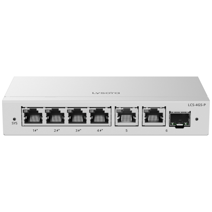 LCS-4GS-P 4-Port Cloud Managed PoE Switch with 54 W PoE Budget Front-angle1