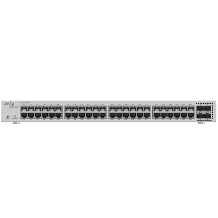 LS2-48GT4SFP-P 48-Port Layer 2 Managed PoE Switch with 370 W PoE Budget Front-angle