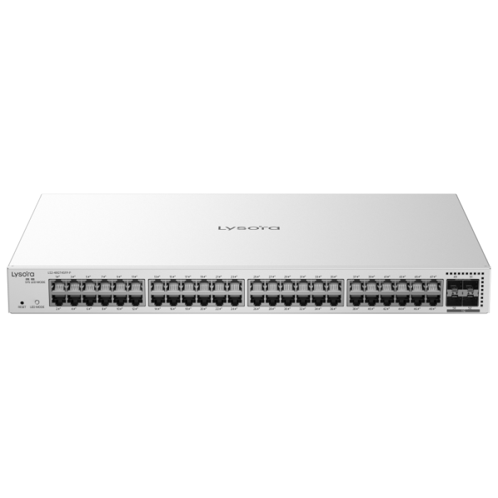 LS2-48GT4SFP-P 48-Port Layer 2 Managed PoE Switch with 370 W PoE Budget Front-angle