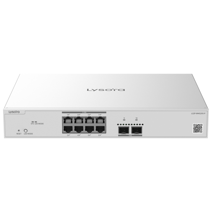 LS2P-8MG2XS-P 8-Port Layer 2 Managed PoE Switch with 125 W PoE Budget Front-angle