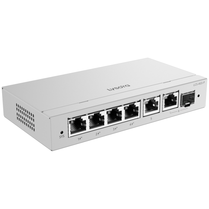 LCS-4GS-P 4-Port Cloud Managed PoE Switch with 54 W PoE Budget Angle2